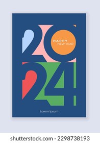 Cover design of 2024 happy new year. Strong typography. Colorful and easy to remember. Happy new year 2024 design poster.