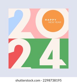 Cover design of 2024 happy new year. Strong typography. Colorful and easy to remember. Happy new year 2024 design poster.