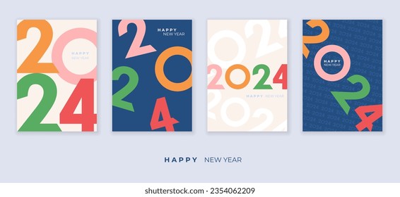 Cover design of 2024 happy new year. Strong typography. Colorful and easy to remember. Happy new year 2024 design poster.