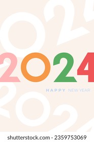 Cover design of 2024 happy new year. Strong typography. Colorful and easy to remember. Happy new year 2024 design poster. Vector illustration