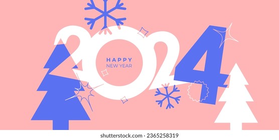 Cover design of 2024 happy new year. Y2k style holiday cover. Colorful and easy to remember. Happy new year 2024 design background