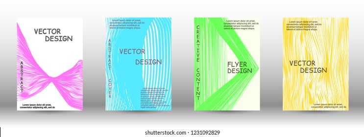 Cover design. 3D distorted lines for brochure, sound poster. Trendy geometric patterns. EPS10 Vector Design.