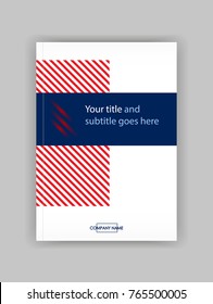 Cover design A4. Blue red lines  Annual report with geometrical figures. Good for academic journals and magazines. Vector Illustration. 