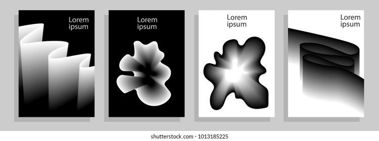 Cover design A4 template set with Monochrome, White-Black abstract  modern different color gradient style on background for decoration presentation, brochure, catalog, poster, book, magazine etc. Vec