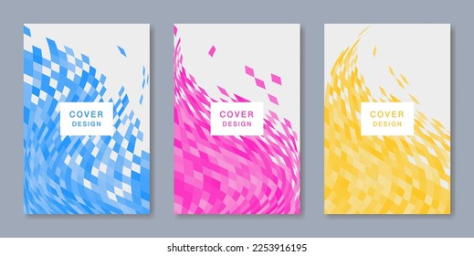 Cover design with abstract background of distorted mosaic shapes, vector illustration