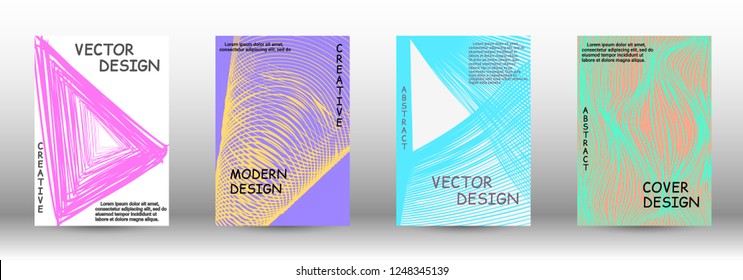 Cover design. Abstract cover with the effect of movement and distortion. Trendy geometric patterns. EPS10 Vector Design.