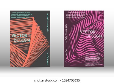 Cover design. Abstract cover with the effect of movement and distortion. Trendy geometric patterns. EPS10 Vector Design.