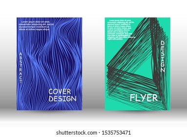 Cover design. Abstract cover with the effect of movement and distortion. Trendy geometric patterns. EPS10 Vector Design.