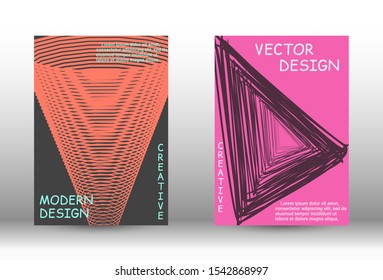 Cover design. Abstract cover with the effect of movement and distortion. Trendy geometric patterns. EPS10 Vector Design.