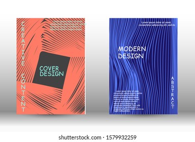 Cover design. Abstract cover with the effect of movement and distortion. Trendy geometric patterns. EPS10 Vector Design.