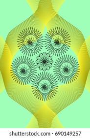 Cover Design. Abstract linear rosette black on green