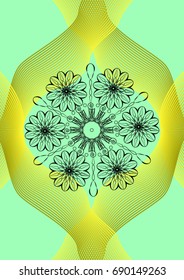 Cover Design. Abstract linear rosette black on green
