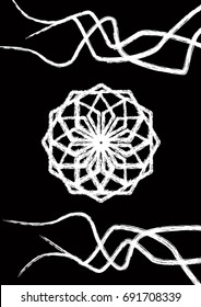 Cover Design. Abstract linear rosette white on a black background