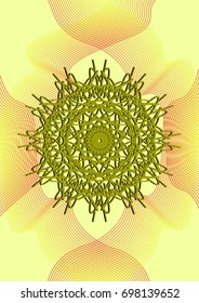 Cover Design. Abstract linear rosette black on yellow background