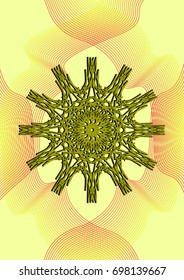 Cover Design. Abstract linear rosette black on yellow background