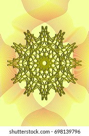 Cover Design. Abstract linear rosette black on yellow background
