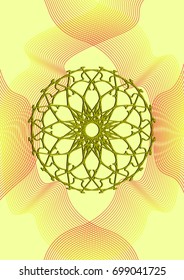 Cover Design. Abstract linear rosette black on yellow background