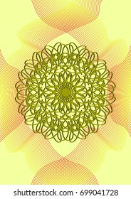 Cover Design. Abstract linear rosette black on yellow background