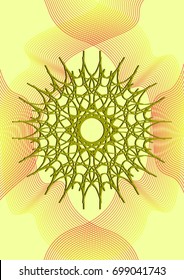 Cover Design. Abstract linear rosette black on yellow background