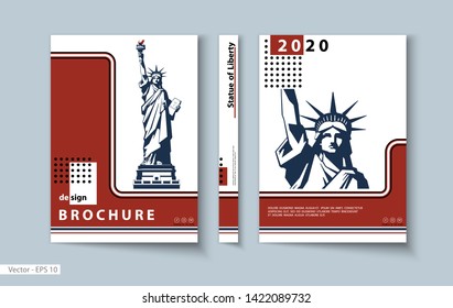 Cover design. Abstract template brochure. Geometric design of the statue of freedom. Page is a4 format, layout. Turquoise and pink design. Book, booklet, album, poster. Annual report, title. Ad text