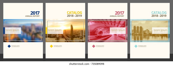 Cover design for annual report and business catalog, magazine, flyer or booklet blue, yellow, red, and green colors. Brochure template layout. A4 cover vector EPS-10 sample image with Gradient Mesh.