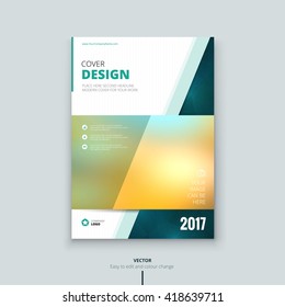 Cover design for Annual Report, Catalog or Magazine, Book or Brochure, Booklet or flyer. Layout template in A4 with triangular elements. Creative concept in bright colors. Vector Illustration
