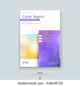 Cover design for Annual Report, Catalog or Magazine, Book or Brochure, Booklet or flyer. Layout template in A4 with triangular elements. Creative concept in bright colors. Vector Illustration