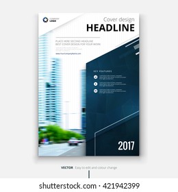 Cover design for Annual Report, Catalog, Book or Brochure. Layout template in A4 size with polygonal triangle elements. Vector Illustration.	