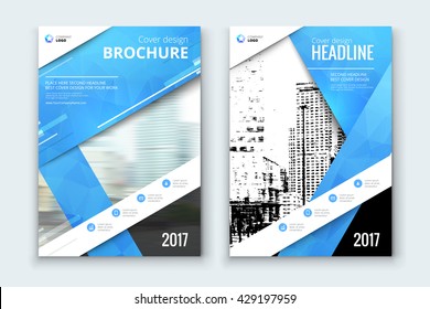 Cover design for Annual Report, Catalog or Magazine, Book or Brochure, Booklet or flyer. Layout template in A4 with triangular elements. Creative concept in bright colors. Vector Illustration	