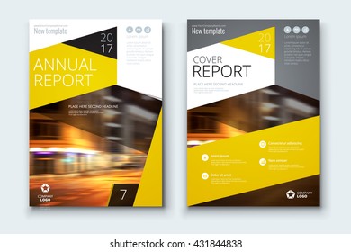 Cover design for Annual Report, Catalog or Magazine, Book or Brochure, Booklet or flyer. Layout template in A4 with triangular elements. Flat creative concept in bright colors. Vector Illustration	
