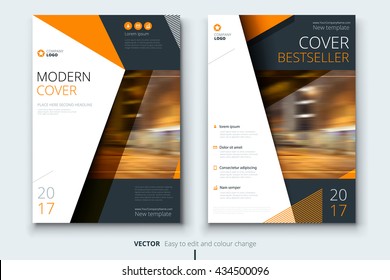 Cover design for Annual Report, Catalog or Magazine, Book or Brochure, Booklet or poster. Layout template with triangular elements. Flat creative concept in bright colors. Vector Illustration	