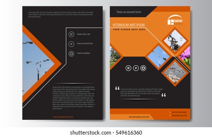 Cover design annual report, vector template of brochures, flyers, presentations, leaflet, magazine a4 size. Orange and black color style