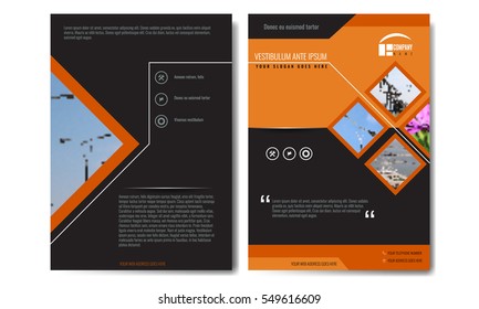 Cover design annual report, vector template of brochures, flyers, presentations, leaflet, magazine a4 size. Orange and black color style