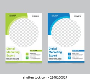 Informe anual de diseño de portada, folleto de plantilla de vector, capa, presentación, folleto, revista. Polígonos morados y azules sobre el diseño de fondo blanco.
