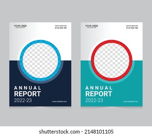 Informe anual de diseño de portada, folleto de plantilla de vector, capa, presentación, folleto, revista. Polígonos morados y azules sobre los diseños de fondo blanco.