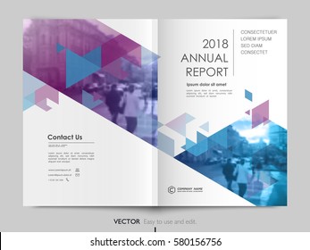 Cover design annual report,vector template brochure, flayer, presentation, leaflet, magazine. Purple and blue polygons on a white background