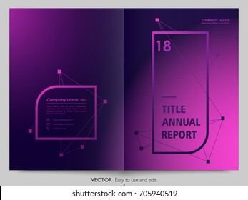 Cover design annual report,vector template brochures, flyers, presentations, leaflet, magazine a4 size. Purple gradient background. Minimalistic design 