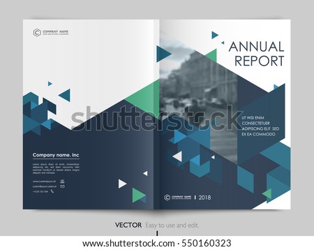 Cover design annual report,vector template brochures, flyers, presentations, leaflet, magazine a4 size. Dark blue, blue and green polygons on a white background