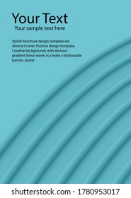 Diseño de portada. Fondo con un gradiente volumétrico abstracto de ondas lineales, pliegues de tela para crear un banner de moda, afiche.