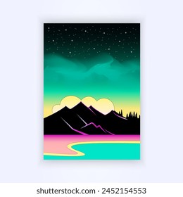 cover design background of mountains with dark colors and green sky, vector illustration