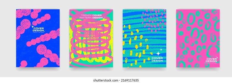 Cover design backgrounds, abstract pop art color pattern, vector. Wave line shapes, geometric liquid fluid flow graphic, art posters and color gradient abstract cover backgrounds