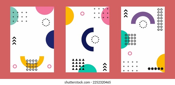 Cover design backgrounds. Trendy editable template. Suitable for social media stories post templates, brochure, backdrop, banner, flyer. Geometric memphis style design in colorful tone.