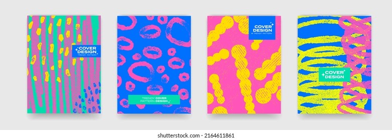 Cover design backgrounds. Vector abstract geometry with pop art color pattern. Wave line shapes, geometric liquid fluid flow graphic, art posters and color gradient abstract cover backgrounds