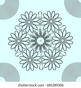 Cover design. Black Floral Outline Pattern on Blue background