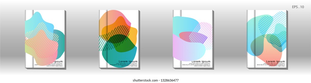 Cover design of the book is arranged with colorful gradients that are liquid and transparent. Creative illustrations for posters, web, landings, pages, covers, advertisements, and others - Shutterstock ID 1328636477