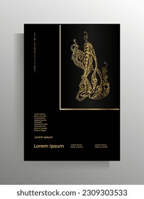 Cover design for book, magazine, booklet, flyer, poster, brochure, invitation. Vector template with decorative graphic hand drawn element. Elegant illustration black with gold.