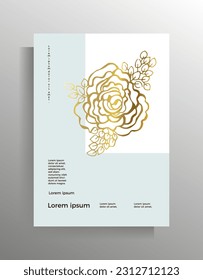 Cover design for book, magazine, booklet, flyer, poster, brochure, invitation. Vector template with decorative graphic hand drawn element. Gentle illustration of pastel colors with gold.
