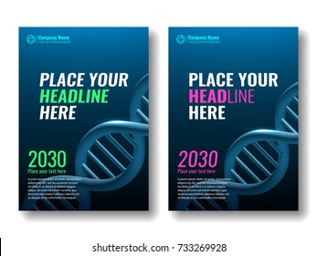 Cover design for book, magazine, booklet, brochure, annual report, catalog, textbook. Modern template for portfolio, poster, banner. DNA helix. Editable vector illustration