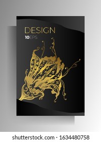 Cover design for book, magazine, poster. Gold and black graphic elements are hand-drawn. Vector 10 EPS.