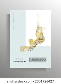 Cover design for books, magazines, booklets, flyers, posters, brochures, and invitations. Vector template with the decorative graphic hand-drawn element. Gentle illustration of pastel colors with gold